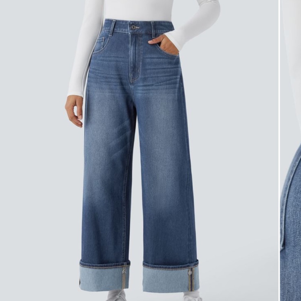 NWT Halara flex denim super soft Women's Blue Wide-Leg Jeans size medium